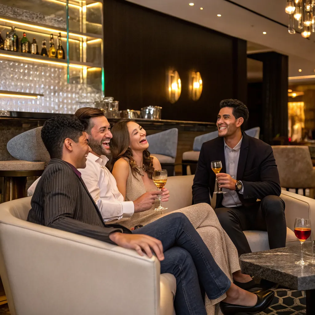 Friends enjoying time at MARVIONEL lounge